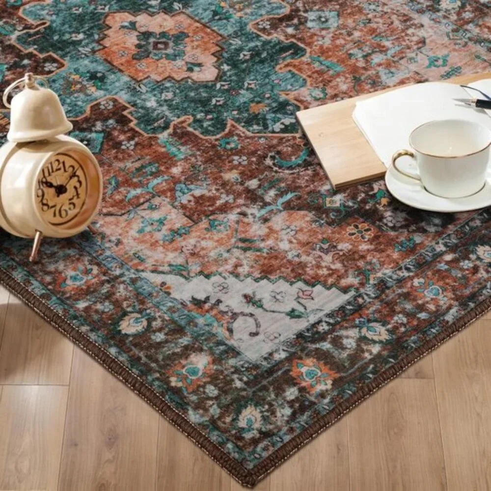 New 5x7 Area Rug, Washable, Non-Slip Vintage Carpet for Living Room & Bedroom